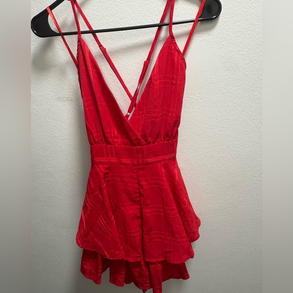 Vibrant Red Textured Layered Romper